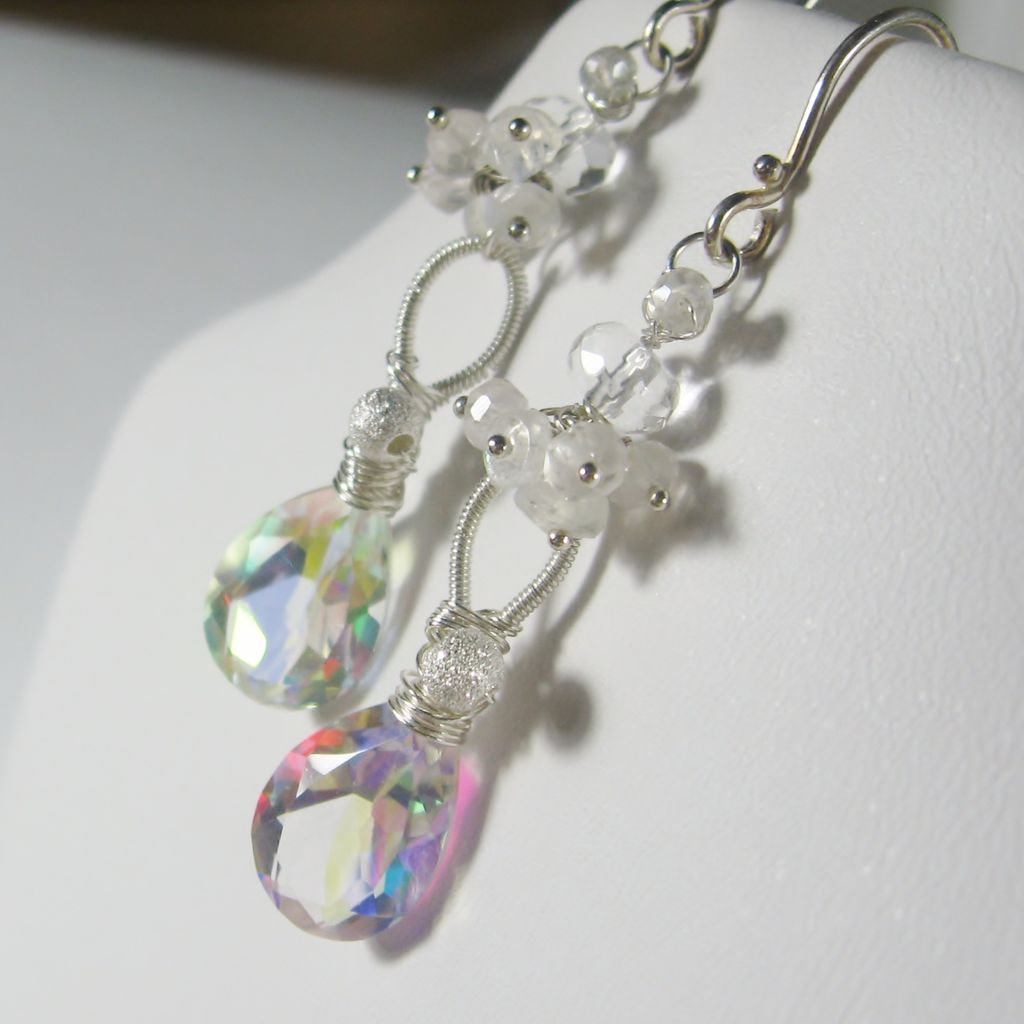 Snowflakes and Icicles Collection - Quartz Moonstone Cluster Dangle Earrings Snowflakes and Icicles Collection - Quartz Moonstone Cluster Dangle Earrings