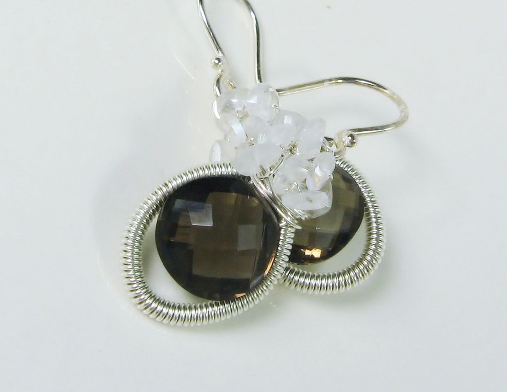Smoky Quartz Moonstone Cluster Earrings Smoky Quartz Moonstone Cluster Earrings