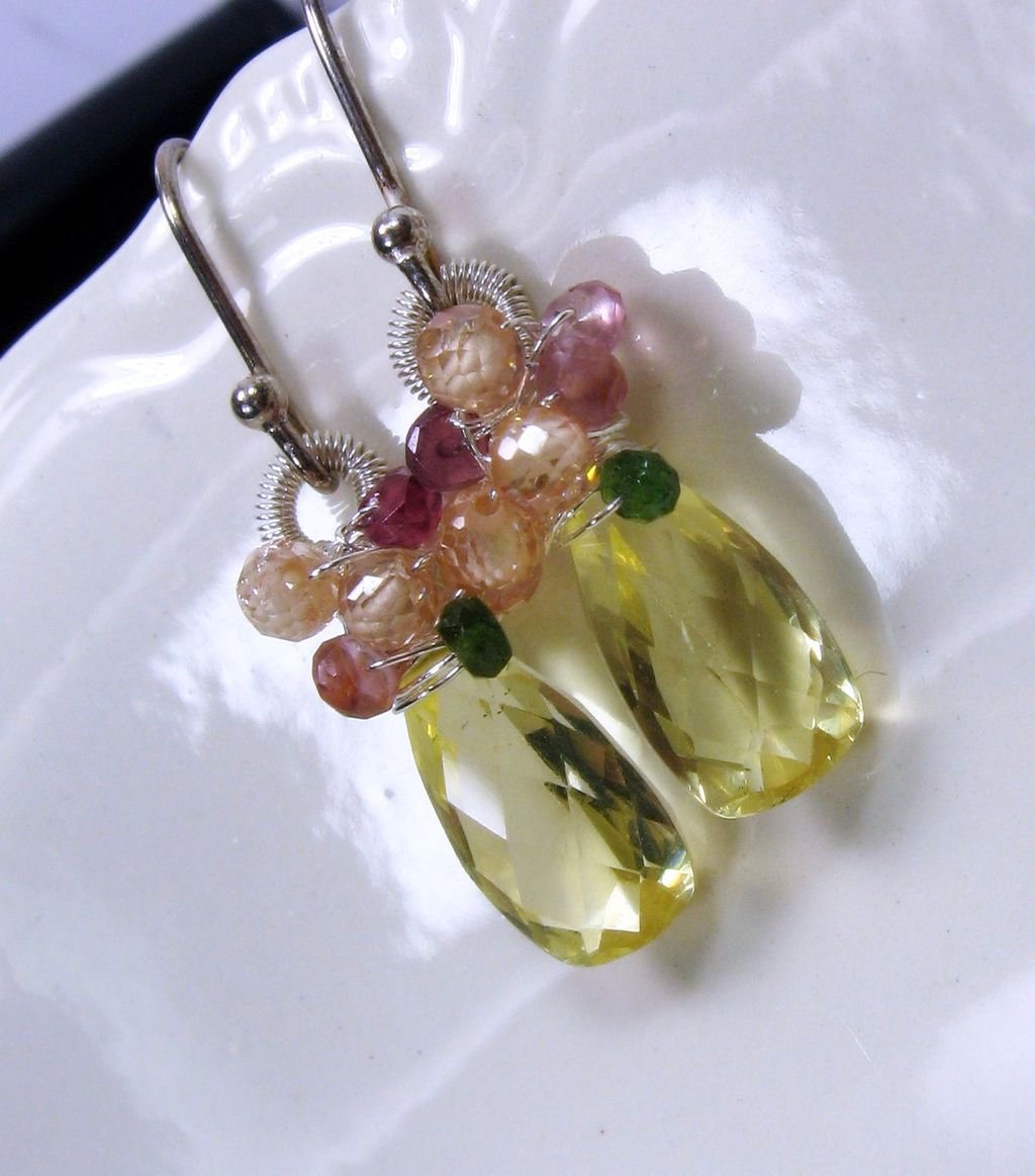 Yellow Quartz Citrine Tourmaline Sterling Gemstone Earrings Yellow Quartz Citrine Tourmaline Sterling Gemstone Earrings
