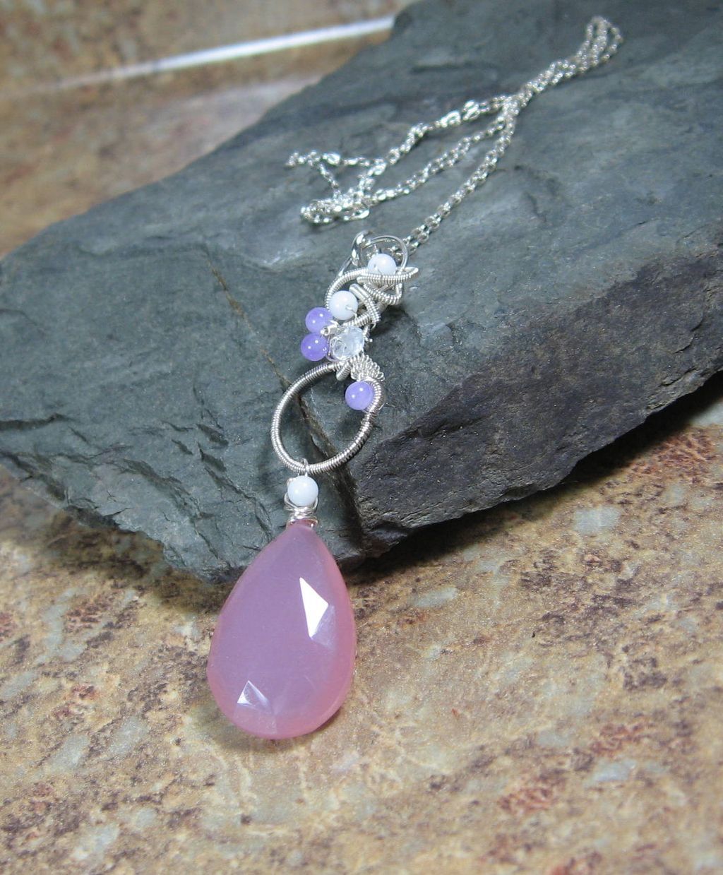 Lavender Chalcedony Jade Feldspar Coiled Sterling Pendant Lavender Chalcedony Jade Feldspar Coiled Sterling Pendant