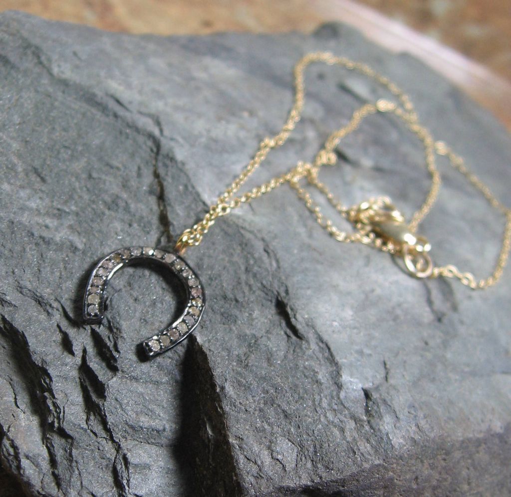 Pave Diamond Horseshoe Sterling Pendant Necklace Pave Diamond Horseshoe Sterling Pendant Necklace