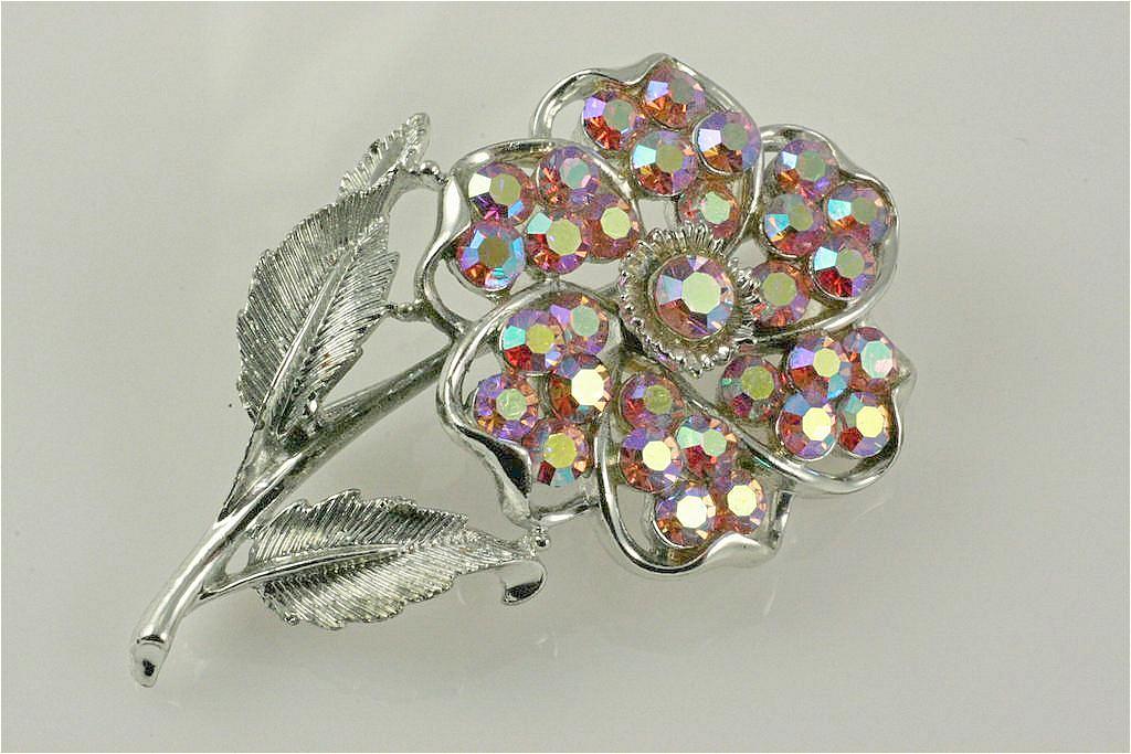 Brilliant Large Coro Pink Flower Aurora Borealis Rhinestone Brooch Pin Brilliant Large Coro Pink Flower Aurora Borealis Rhinestone Brooch Pin