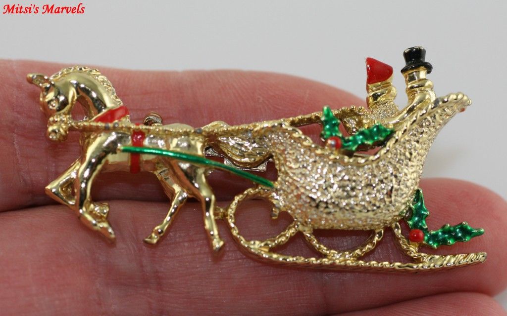 Vintage Christmas Horse and Sleigh Brooch Pin Signed Gerry's Vintage Christmas Horse and Sleigh Brooch Pin Signed Gerry's