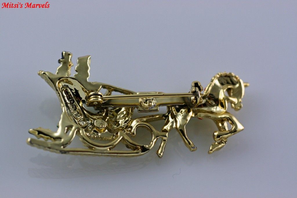 Vintage Christmas Horse and Sleigh Brooch Pin Signed Gerry's Vintage Christmas Horse and Sleigh Brooch Pin Signed Gerry's