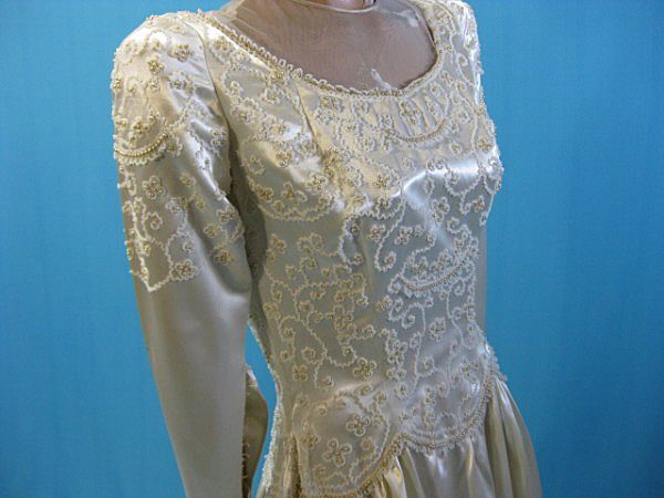 Vintage Wedding gown dress 1940's Satin w beaded bodice Vintage Wedding gown dress 1940's Satin w beaded bodice