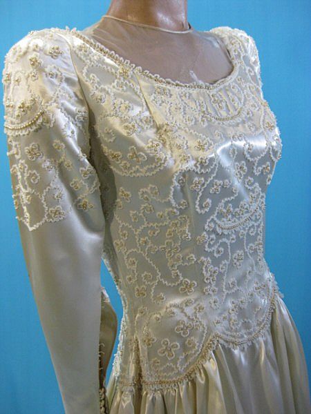 Vintage Wedding gown dress 1940's Satin w beaded bodice Vintage Wedding gown dress 1940's Satin w beaded bodice