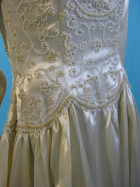 Vintage Wedding gown dress 1940's Satin w beaded bodice Vintage Wedding gown dress 1940's Satin w beaded bodice