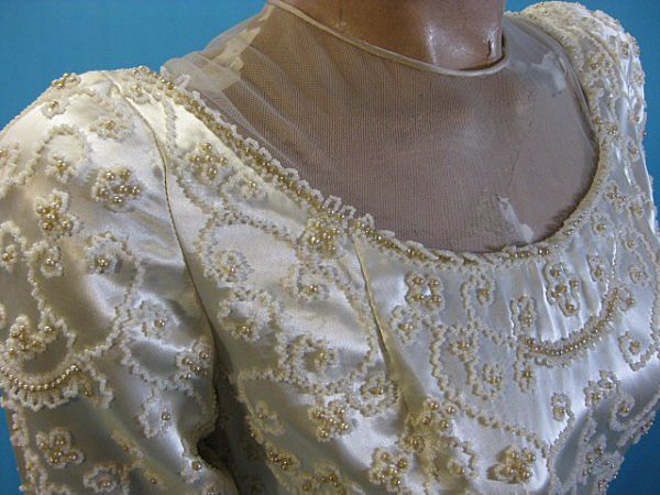 Vintage Wedding gown dress 1940's Satin w beaded bodice Vintage Wedding gown dress 1940's Satin w beaded bodice