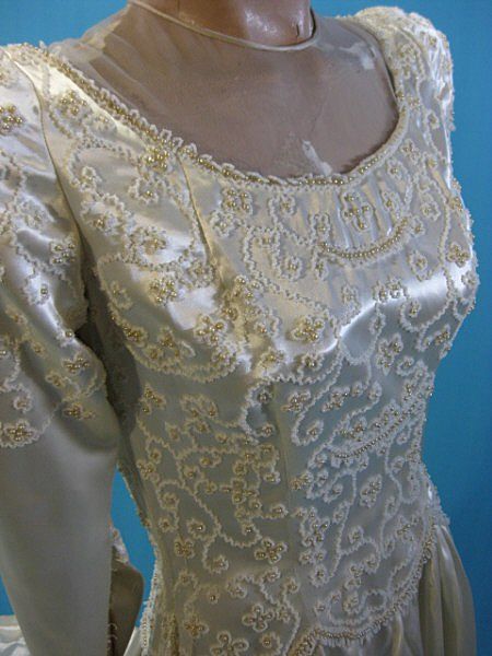 Vintage Wedding gown dress 1940's Satin w beaded bodice Vintage Wedding gown dress 1940's Satin w beaded bodice