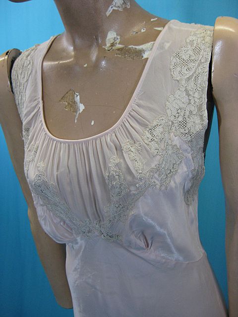 Vintage nightgown bias cut rayon w lace 1930s Vintage nightgown bias cut rayon w lace 1930s