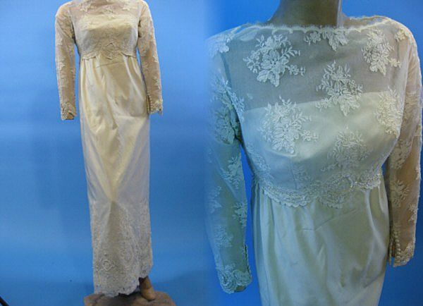 B2523 Vintage Wedding gown silk alonquin lace 1960s