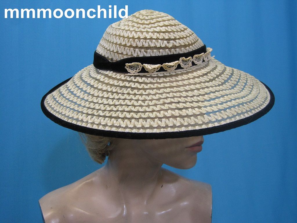 Vintage 40s sun hat tilt w horsehair braid w velvet Vintage 40s sun hat tilt w horsehair braid w velvet