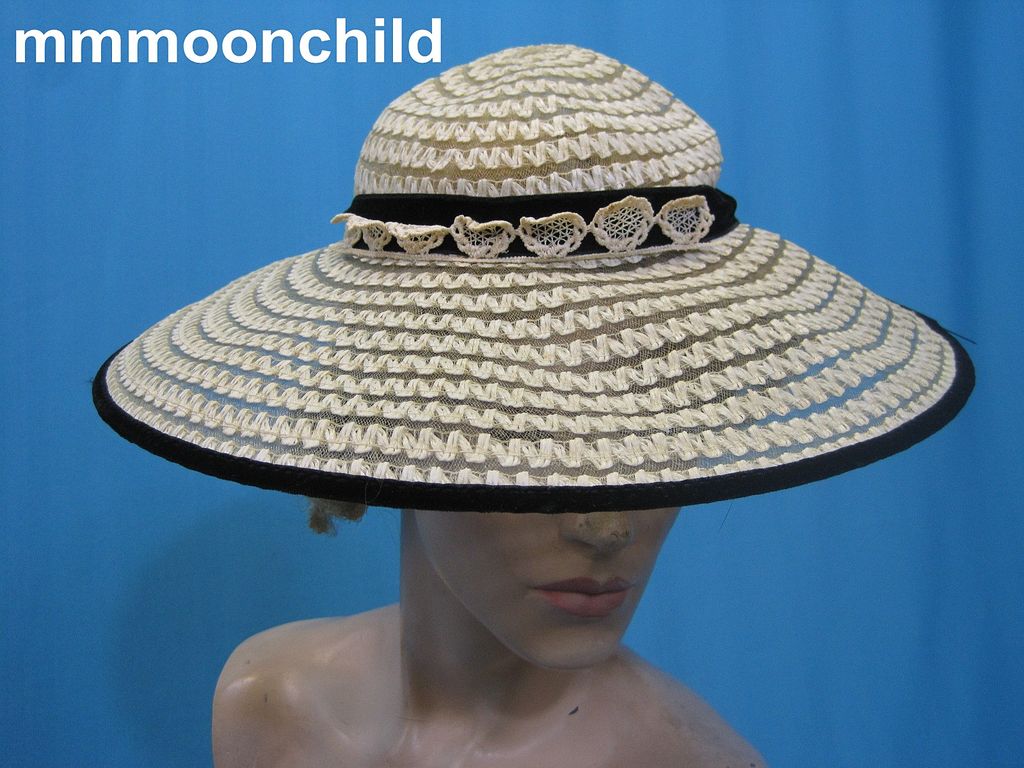 Vintage 40s sun hat tilt w horsehair braid w velvet Vintage 40s sun hat tilt w horsehair braid w velvet