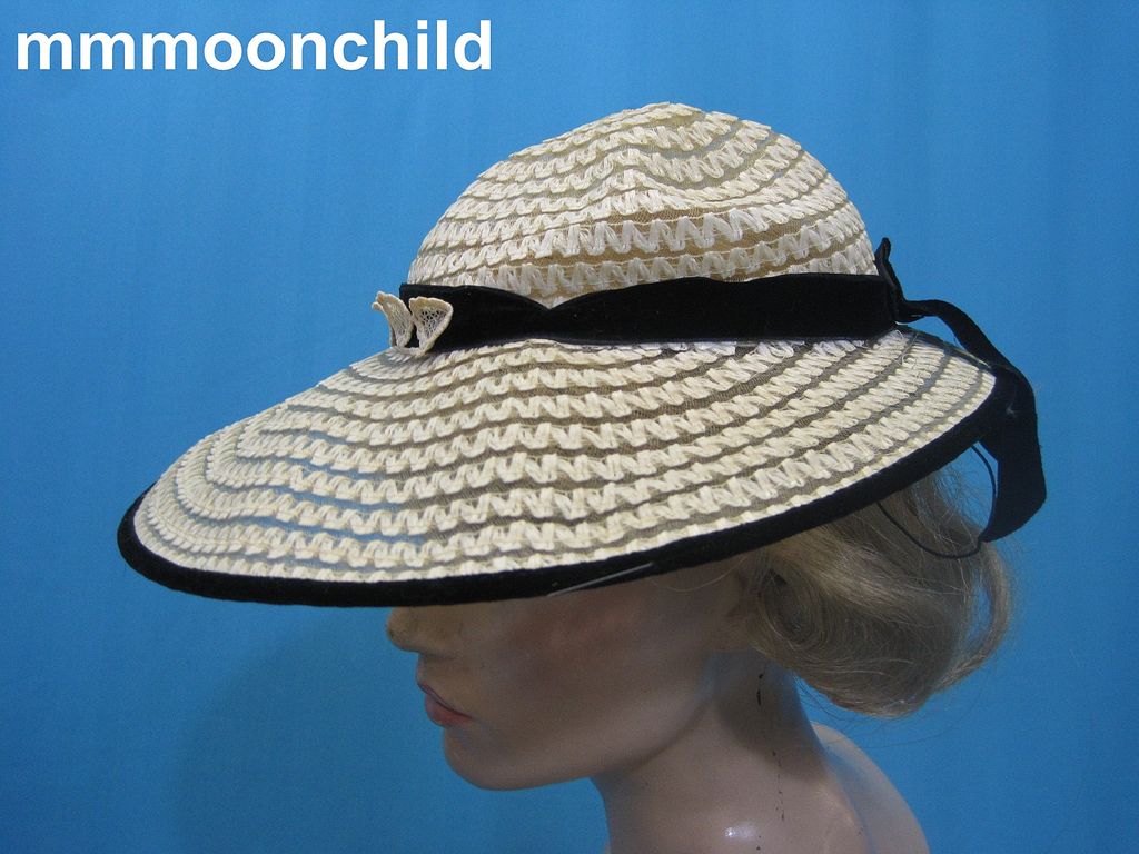 Vintage 40s sun hat tilt w horsehair braid w velvet Vintage 40s sun hat tilt w horsehair braid w velvet