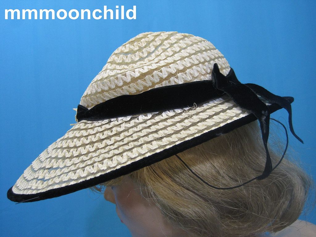 Vintage 40s sun hat tilt w horsehair braid w velvet Vintage 40s sun hat tilt w horsehair braid w velvet