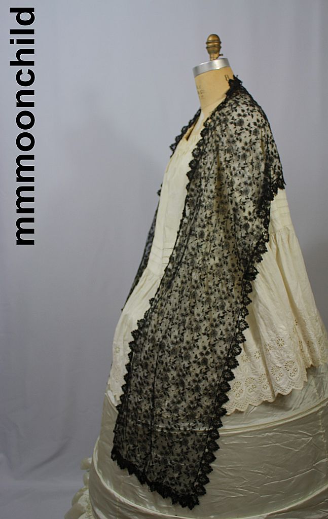 Antique silk lace shawl Victorian era Antique silk lace shawl Victorian era