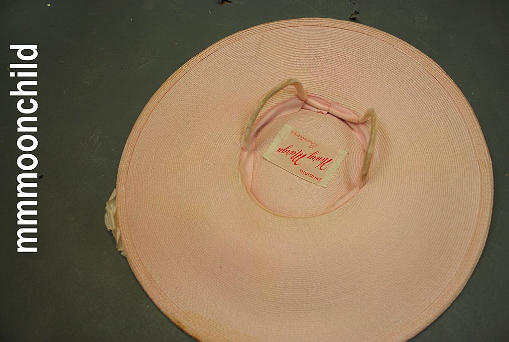 Vintage hat 1940s sun hat wide brim w roses Vintage hat 1940s sun hat wide brim w roses
