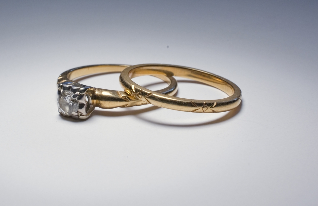Jabel 14K Gold Vintage Diamond Wedding Set, c. 1950s Jabel 14K Gold Vintage Diamond Wedding Set, c. 1950s