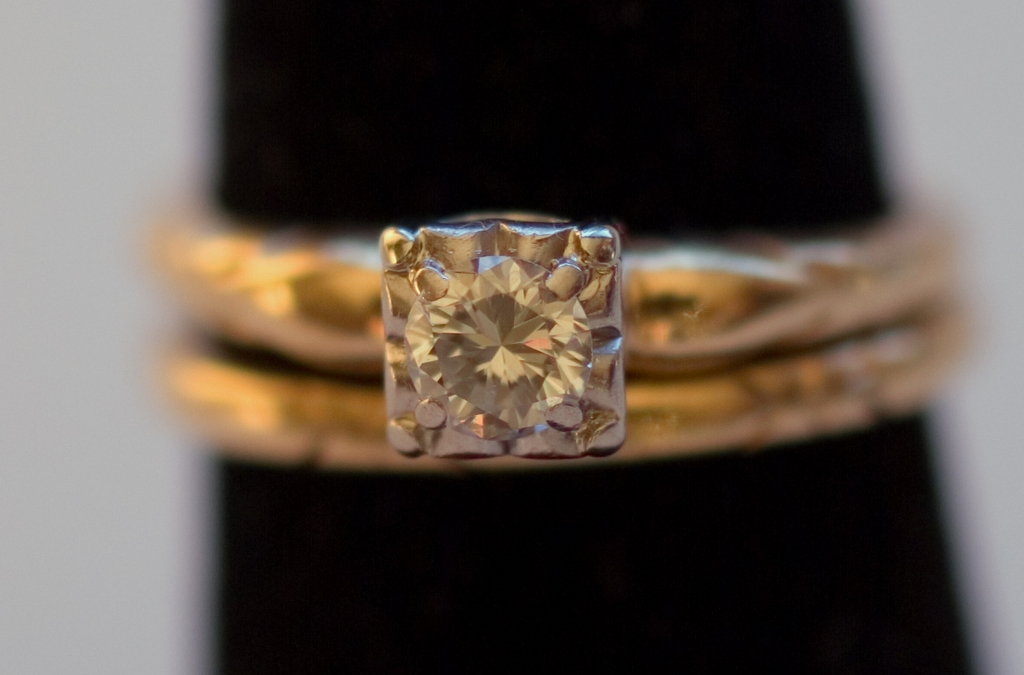 Jabel 14K Gold Vintage Diamond Wedding Set, c. 1950s Jabel 14K Gold Vintage Diamond Wedding Set, c. 1950s