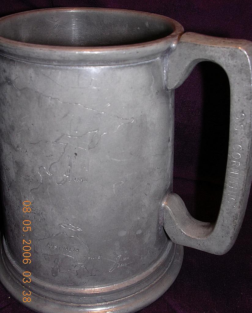 S.S. CORINTHIC Vintage Souvenir Pewter Tankard S.S. CORINTHIC Vintage Souvenir Pewter Tankard