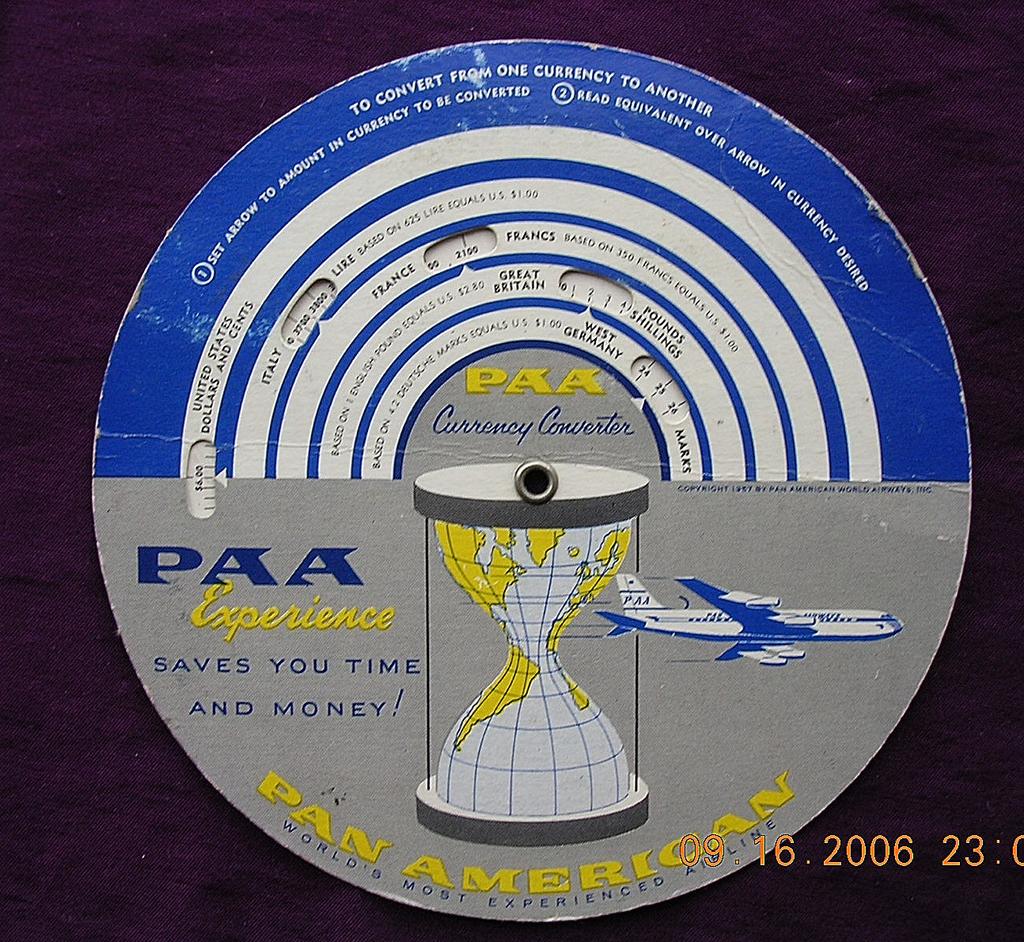 Vintage Pan American Airlines Currency Computer & Time Selector Vintage Pan American Airlines Currency Computer & Time Selector