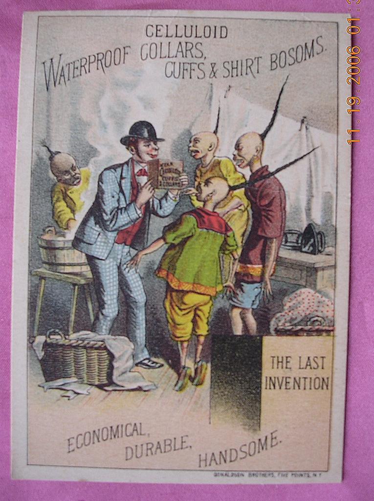 Victorian Racist Advertising Trade Card " Celluloid Waterproof Collars" Victorian Racist Advertising Trade Card " Celluloid Waterproof Collars"
