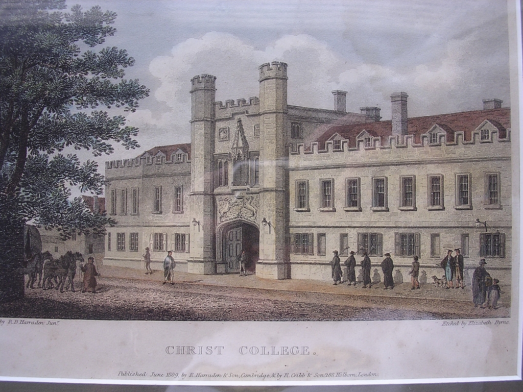 Georgian Engraving 'Christ College' Published 1809 Georgian Engraving 'Christ College' Published 1809