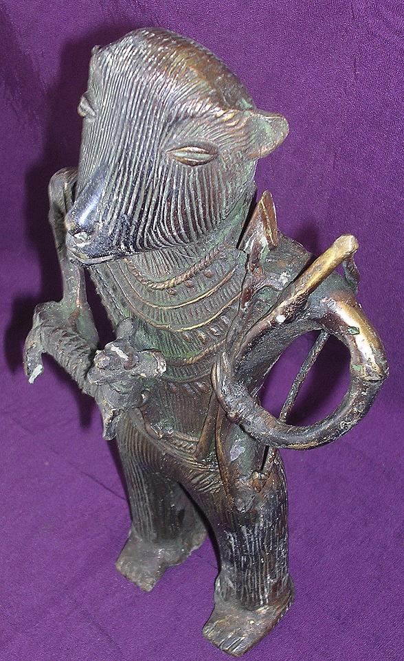 Vintage BENIN Bronze Figurine 'Leopard Head Warrior' Vintage BENIN Bronze Figurine 'Leopard Head Warrior'