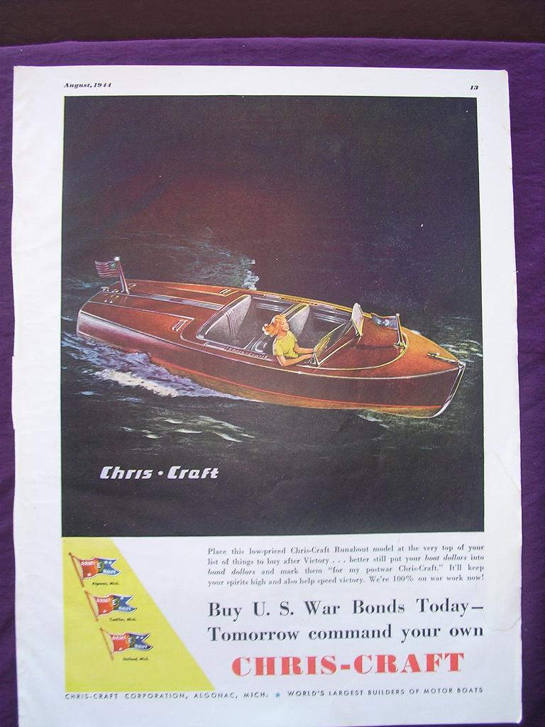 Esquire 1944 CHRIS - CRAFT WW2 Advert 'Buy U.S. War Bonds Today' Esquire 1944 CHRIS - CRAFT WW2 Advert 'Buy U.S. War Bonds Today'