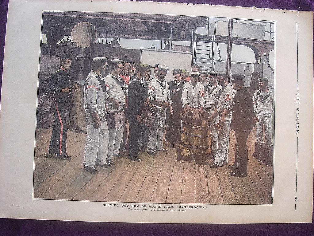 1892 Full Page From THE MILLION Newspaper 'Serving Out Rum On Board H.M.S Camperdown' 1892 Full Page From THE MILLION Newspaper 'Serving Out Rum On Board H.M.S Camperdown'