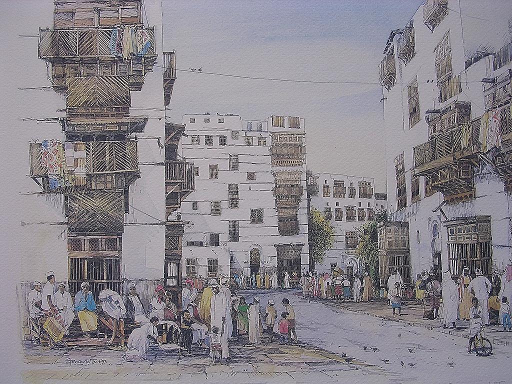 SPENCER W. TART. Limited Edition Print 'Jeddah Ash Sham - Off Baifi Square' SPENCER W. TART. Limited Edition Print 'Jeddah Ash Sham - Off Baifi Square'