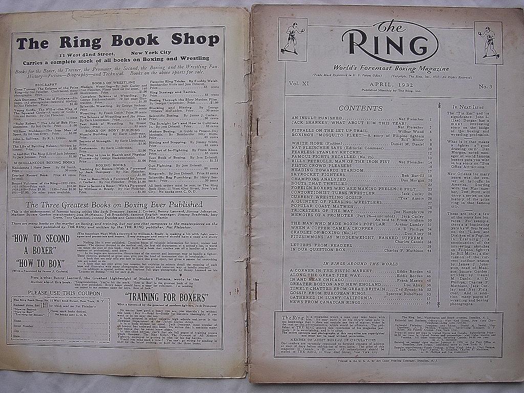 RARE Vintage 'The RING' Magazine VOL. X1 April 1932 RARE Vintage 'The RING' Magazine VOL. X1 April 1932