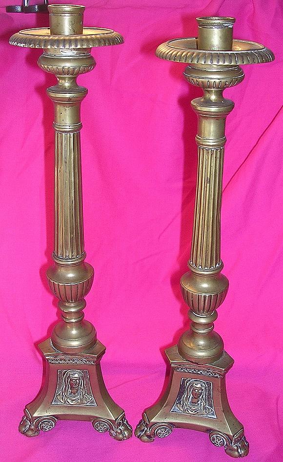 Pair Of Beautiful Church Altar Candle Sticks Circa 1850 -1880 Pair Of Beautiful Church Altar Candle Sticks Circa 1850 -1880