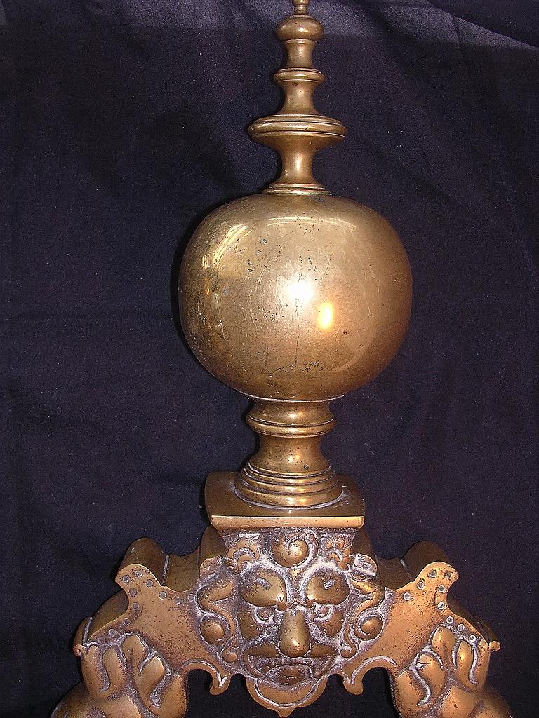 Massive Ornate Victorian Brass Andirons Massive Ornate Victorian Brass Andirons