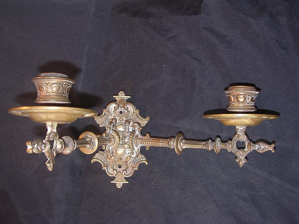 German Double Arm Brass Piano Candle Sconce Circa 1880-1890 German Double Arm Brass Piano Candle Sconce Circa 1880-1890