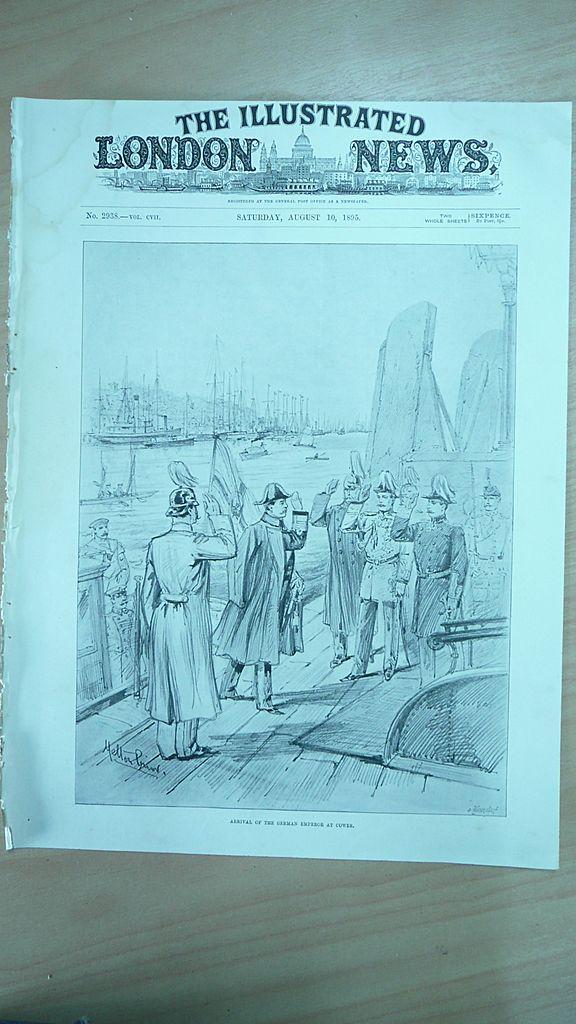 'Arrival of The German Emperor at Cowes' Front Page from The London Illustrated News August 1895 'Arrival of The German Emperor at Cowes' Front Page from The London Illustrated News August 1895