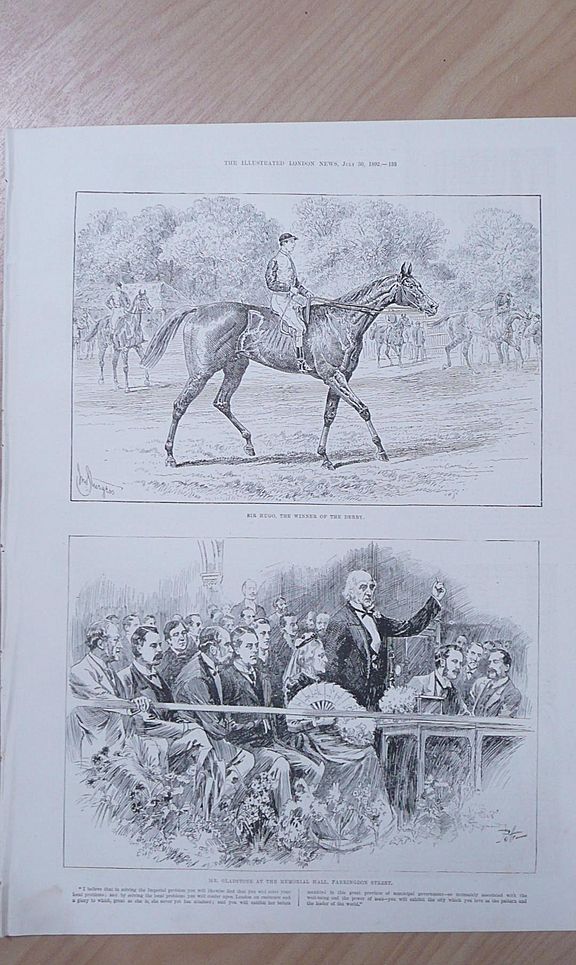 Full Page Illustrated London News 1892 "Sir Hydro The Winner of The Derby" Full Page Illustrated London News 1892 "Sir Hydro The Winner of The Derby"