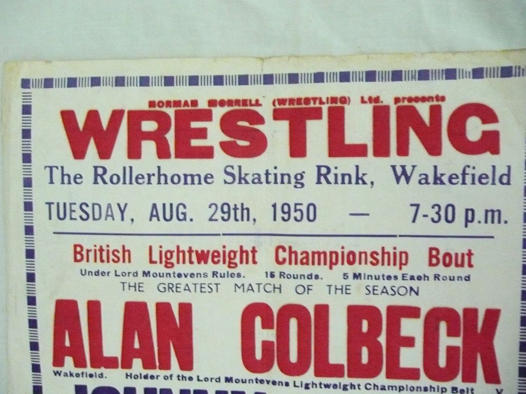 WRESTLING - Genuine Old 1950 Advertising Poster - Wakefield - England WRESTLING - Genuine Old 1950 Advertising Poster - Wakefield - England