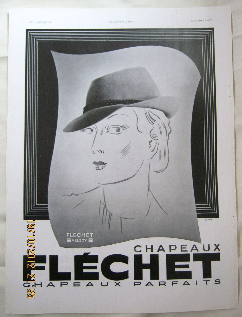 ORIGINAL "Chapeaux FLECHET" Advert From L ' Illustration French Magazine October 1937 ORIGINAL "Chapeaux FLECHET" Advert From L ' Illustration French Magazine October 1937
