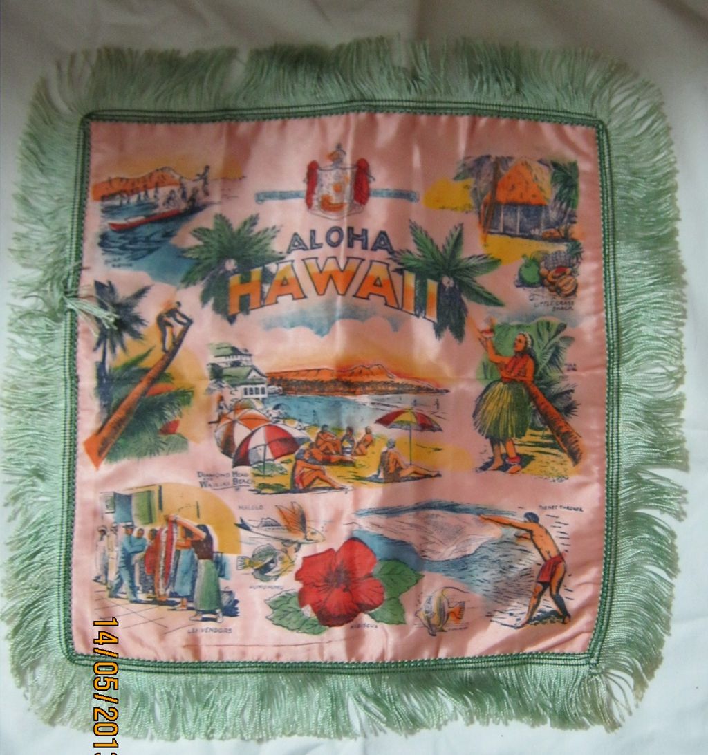 Hawaiian Souvenir Cushion Cover Circa 1950 Hawaiian Souvenir Cushion Cover Circa 1950