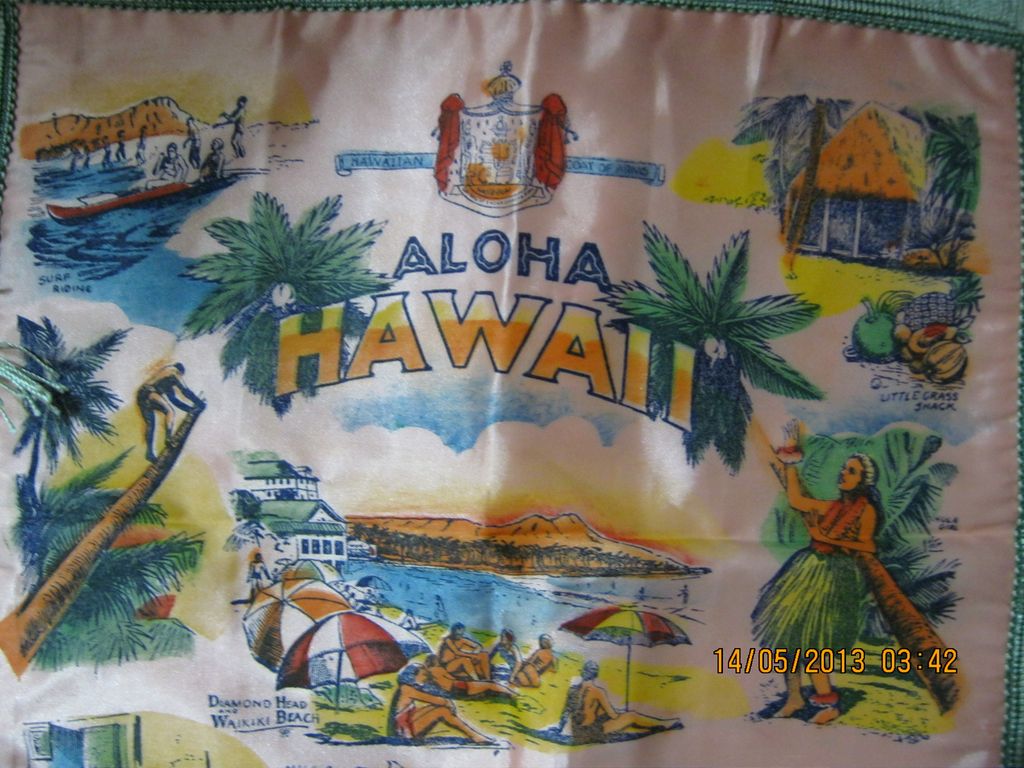 Hawaiian Souvenir Cushion Cover Circa 1950 Hawaiian Souvenir Cushion Cover Circa 1950