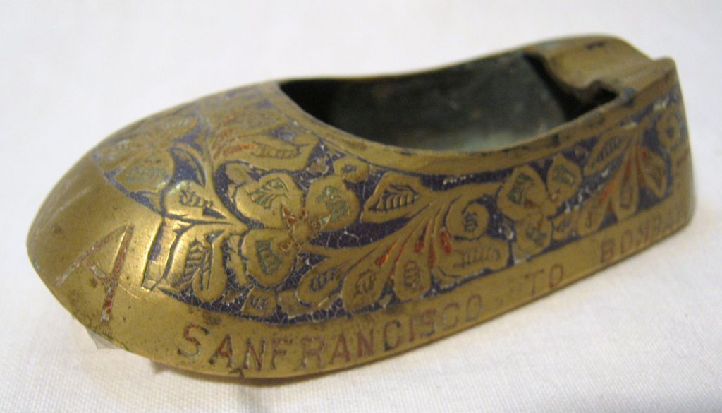 TWA Airlines 'Indian' Brass Slipper 'Bombay to San Francisco' TWA Airlines 'Indian' Brass Slipper 'Bombay to San Francisco'