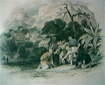 Beautiful Victorian Hand Coloured Engraving ""Dice Players near Amey" Beautiful Victorian Hand Coloured Engraving ""Dice Players near Amey"