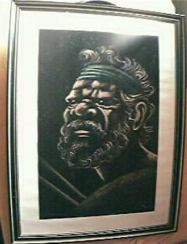 Painting On Velvet Of Aboriginal Circa 1960's Painting On Velvet Of Aboriginal Circa 1960's