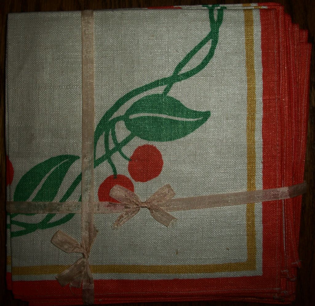 Vintage Never Used Czech Pure Linen Cherry~Grapes~Fruits -Arts & Crafts Era Tablecloth & Napkin Set Vintage Never Used Czech Pure Linen Cherry~Grapes~Fruits -Arts & Crafts Era Tablecloth & Napkin Set