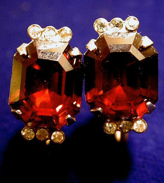 Coro 40's Red Emerald-Cut Glass Rhinestone Earrings Downton Abbey Coro 40's Red Emerald-Cut Glass Rhinestone Earrings Downton Abbey