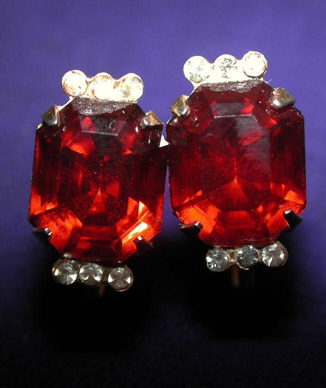 Coro 40's Red Emerald-Cut Glass Rhinestone Earrings Downton Abbey Coro 40's Red Emerald-Cut Glass Rhinestone Earrings Downton Abbey