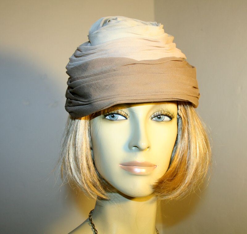50s Vintage Taupe Silk Toque Hat Lord & Taylor Amrose 50s Vintage Taupe Silk Toque Hat Lord & Taylor Amrose