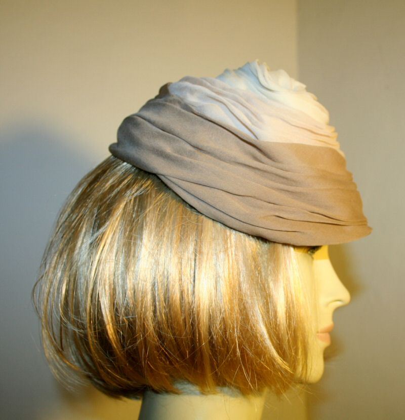 50s Vintage Taupe Silk Toque Hat Lord & Taylor Amrose 50s Vintage Taupe Silk Toque Hat Lord & Taylor Amrose