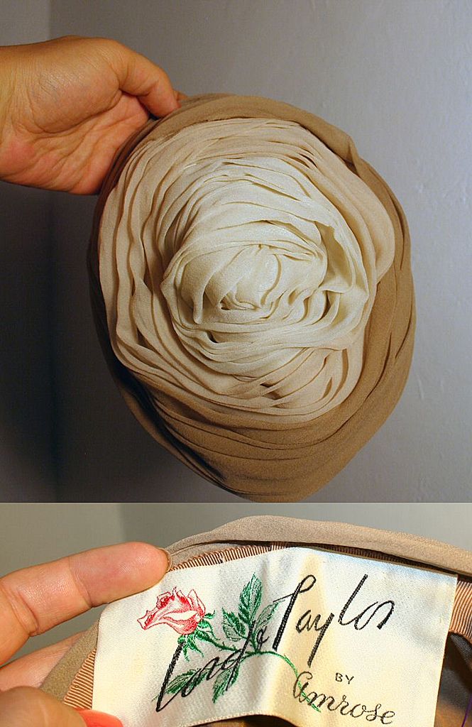 50s Vintage Taupe Silk Toque Hat Lord & Taylor Amrose 50s Vintage Taupe Silk Toque Hat Lord & Taylor Amrose